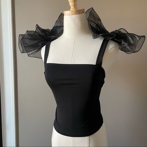 Free People Emma Crop Black Ruffle Shoulder Tank Top